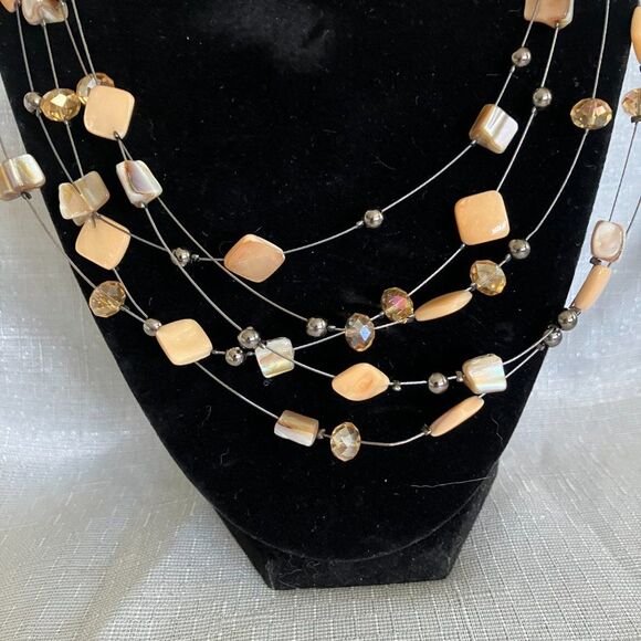 5 Strand "Invisible" Wire and Beads Necklace & Earrings - Picture 4 of 6